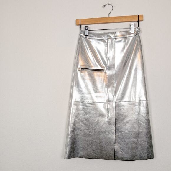 Golden Goose Metallic Silver Statement Midi Skirt Size XS - Picture 3 of 8